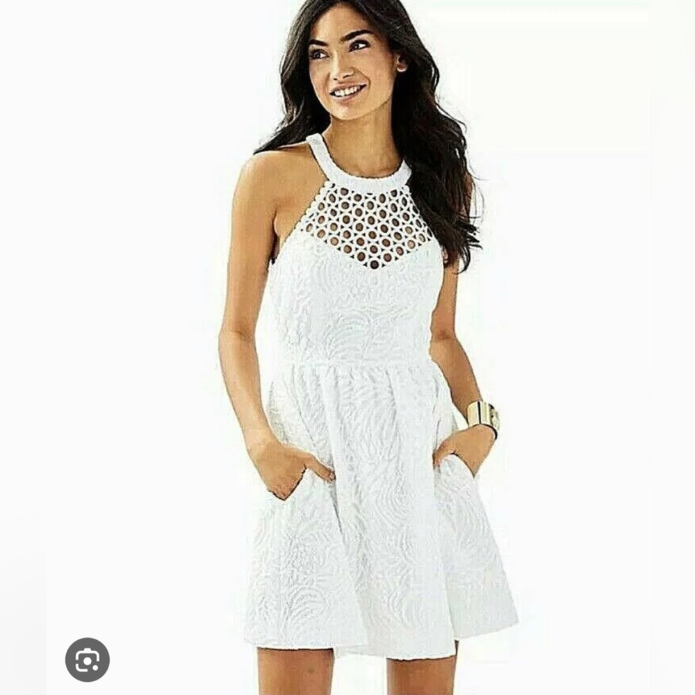 NWT Lilly Pulitzer Kinley Resort White Tropical Fruit Lace Halter Dress Size 4